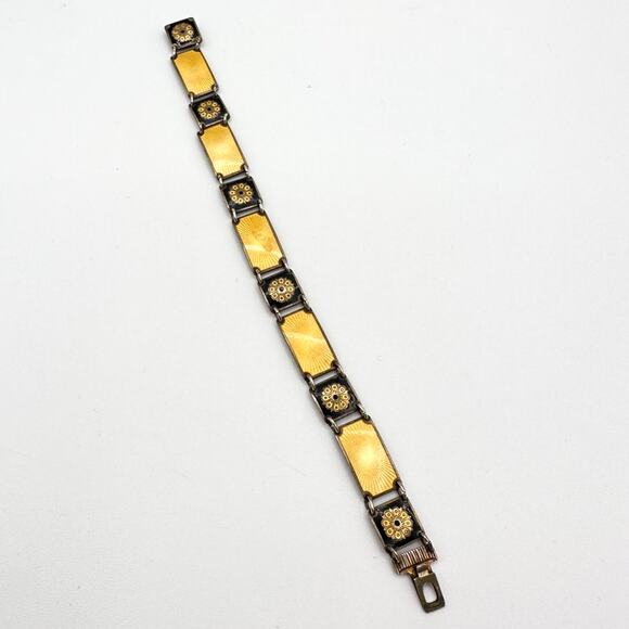 David Andersen Norway Sterling Silver Bracelet w Yellow Black Enamel 70s Signed - Picture 4 of 13